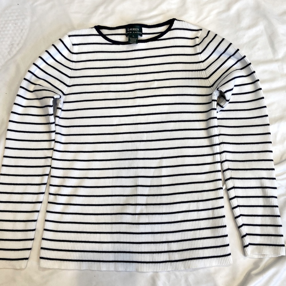 Ralph Lauren white with navy horizontal stripes sweater